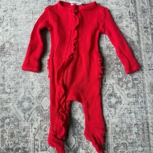Spearmint Love Waffle Ruffle Zip Footie Red NB